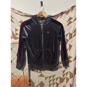 Aviator Nation Girls Size 12 Velour Track Jacket Zip Up Gray Stripe Kids Velvet